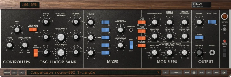 The CA-72 panel with the saved settings for “Triangle”